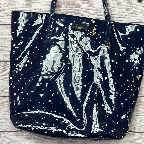 Kate Spade Daycation Night Sky Shiney Vinyl Blue Stars Tote Bag - Picture 11 of 12